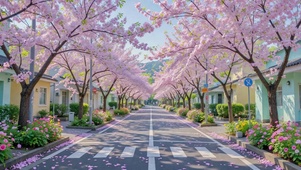 春日樱花浪漫街道美景