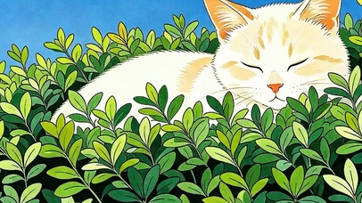 草地猫咪带鱼屏