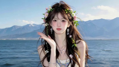湖边可爱女孩