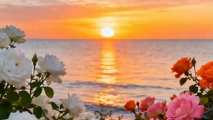 夕阳海景带鱼屏