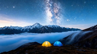 唯美的星空下云海