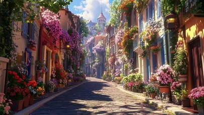 和煦阳光鲜花童话小镇