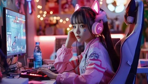 打游戏的电竞少女