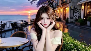 海边坐在餐椅比手势的可爱美女2