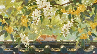 槐树屋檐上的猫咪