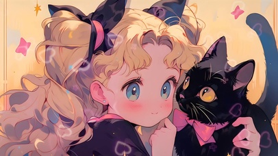 4K 少女与猫咪