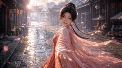 雨后古镇古风汉服美女