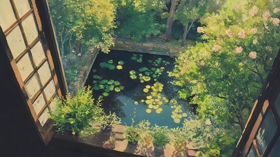 俯瞰夏日绿色荷叶池塘