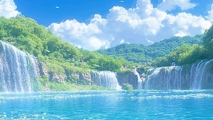 护眼白云树木河流带鱼屏