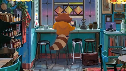 冬季咖啡厅的小浣熊