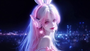 粉发兔耳发光甜酷美少女