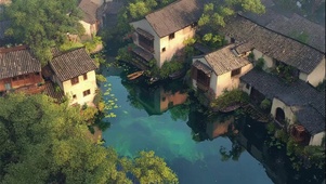 俯瞰古城夏日水乡建筑