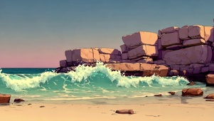 礁石海滩海浪