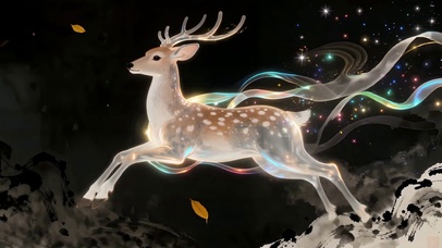 水墨荧光奔跑小鹿