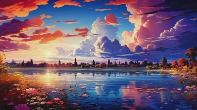 郊外唯美炫彩油画美景