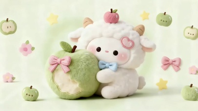 毛绒绒的小羊与青苹果