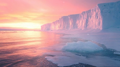 粉红晚霞南极冰川