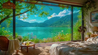 夏日幻境，晴空绿湖