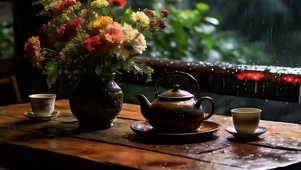 雨天花草树木带鱼屏