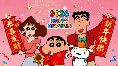 2026蜡笔小新一家新年祝福