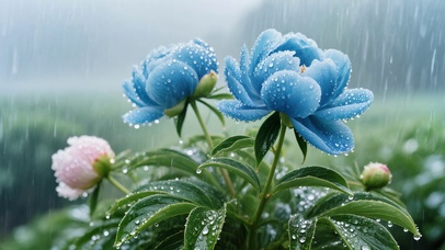 雨中露珠蓝玫瑰