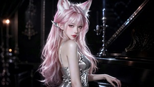 粉发狐耳钢琴美少女