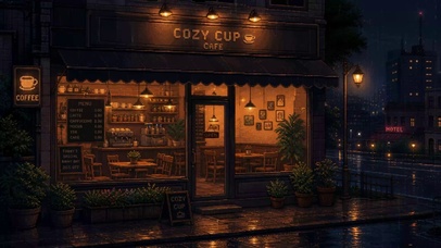 夜晚街边咖啡厅
