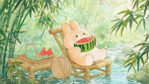 竹林吃西瓜小兔