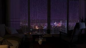 舒适的雨夜城市景观