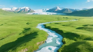 绿色护眼融雪草原溪流