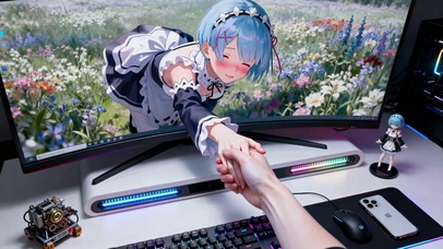 次元女仆女孩蓝发雷姆与现实互动