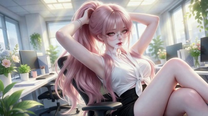 粉发眼镜少女的办公时光