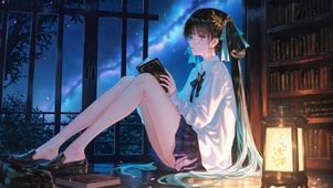 星空夜窗前美少女今汐