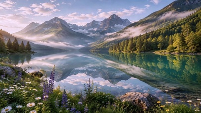 晨雾漫山湖