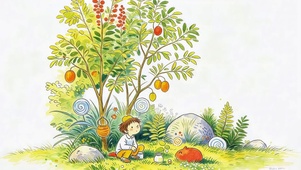 插画风树下少年