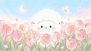 软萌小羊春日郁金香花海