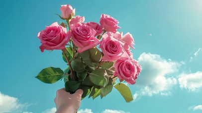 蓝天与花