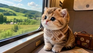 旅途看风景的可爱小猫