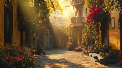 傍晚黄昏异域外国小镇