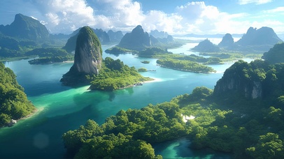 俯瞰清新绿色阳光群岛