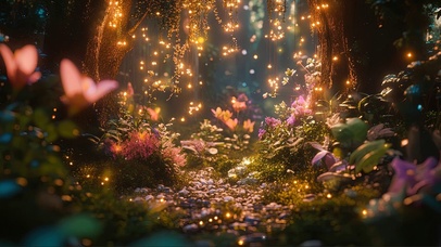 萤火粉色小花微光森林