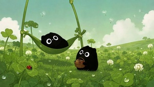 清新草地可爱小黑球