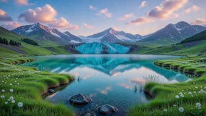 梦幻高山冰川湖泊风光