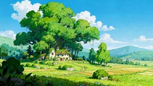 唯美的大树下小屋