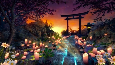 治愈 傍晚花灯小路