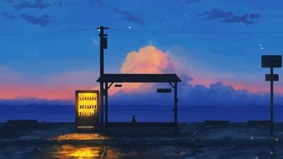 日系海边夜晚风景