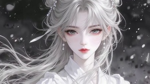 雪吻银丝古风白发少女