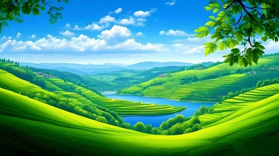 护眼绿色山水
