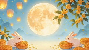 中秋夜景吃月饼