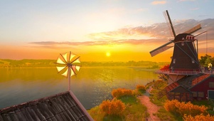 唯美秋天夕阳湖边